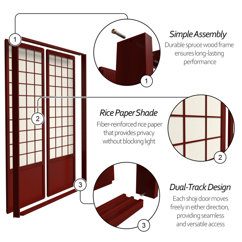 83" x 73.5" Single Sided Sliding Door Shoji Room Divider, Rosewood