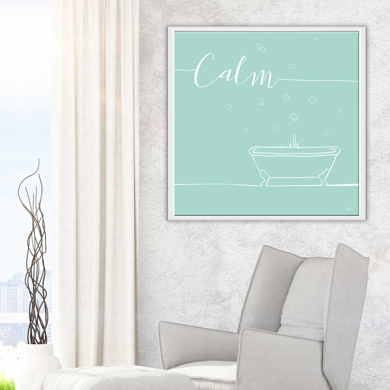 «Underline Bath VI Teal», art textuel, H 24 po x l 24 po x P 1,5 po, Cadre flottant blanc