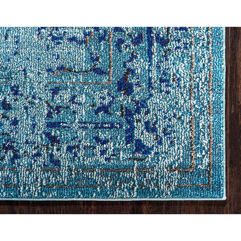 Tapis décoratif bleu oriental Dauphine, Tapis de couloir 2 pi 7 po x 10 pi