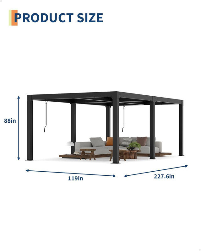 Louvered Pergola with Adjustable Roof, Reinforced Aluminum Frame & Drainage System for Patio