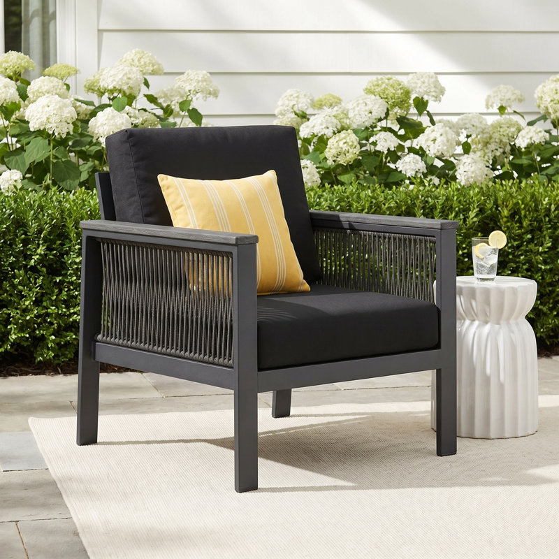 Townsend Metal Outdoor Lounge Chair with Sunbrella® Cushions, Canvas Black Sunbrella® Canvas