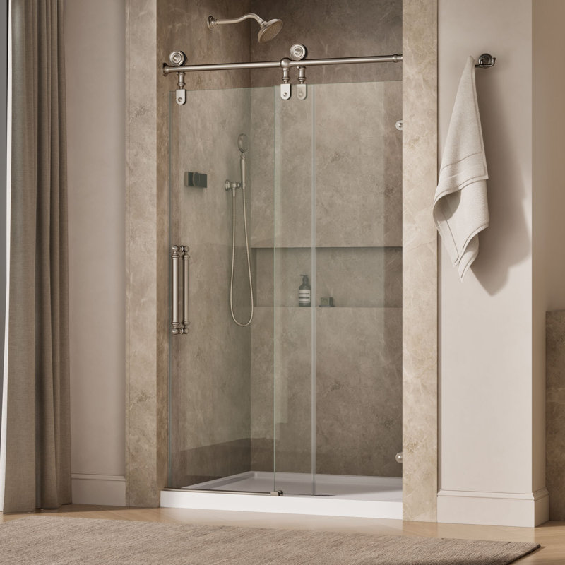 Artifacts 80-7/8 In. H Sliding Shower Door With 3/8 In.-Thick Glass, Brushed Nickel