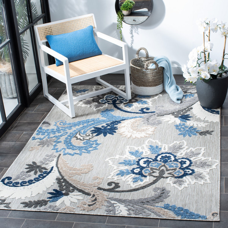 Tapis d'intérieur / extérieur à motif floral Benning Performance, Rectangle 9 pi x 12 pi