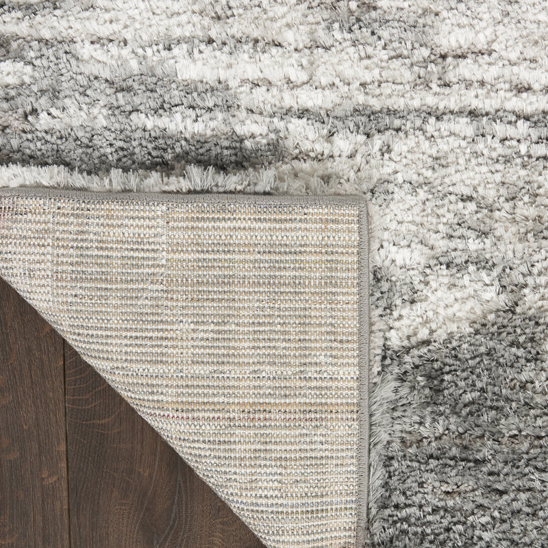 Ivory and Charcoal Abstract Shag Rug 8' x 10'