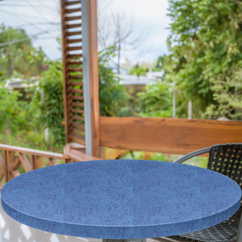 Ebern Designs Marble Print Fitted Round Tablecloth Azure Blue, 67.72" Round