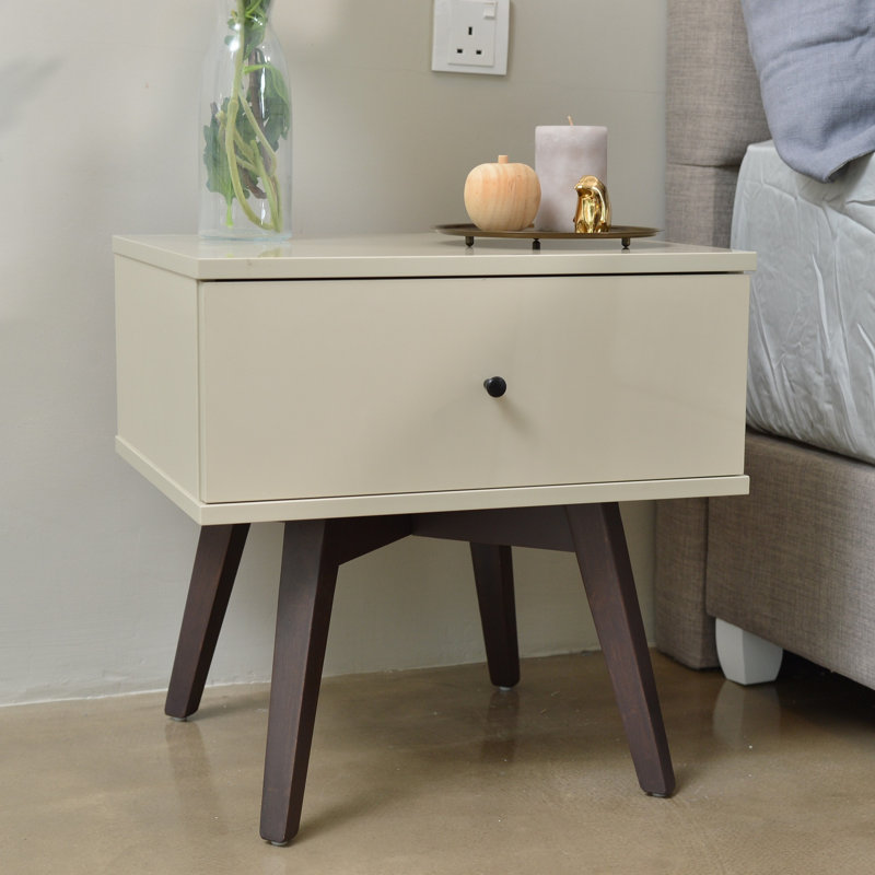 Muir 50.2cm W Particle Board / Chipboard Bedside Table, Brown/Khaki