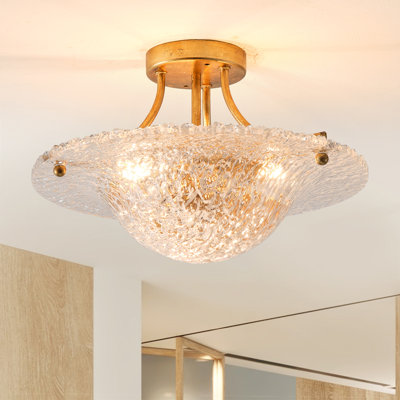 Modern 16" 3-Light Semi-Flush Mount Ceiling Light With Clear Textured Resin Shade