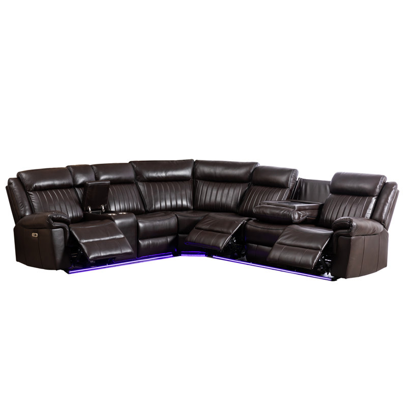 Ronae 100" W Upholstered Reclining Sectional , Brown 