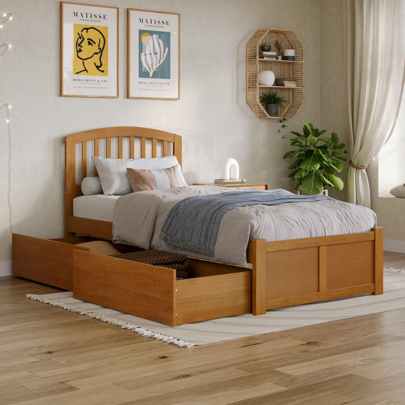 Richmond Solid Wood Platform Bed with Panel Footboard and Storage Drawers, Extra-long Twin