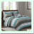 Geometric Dream Bed Set - Twin Size 6 Piece Quilt & Sheet Set with Decorative Pillow, Reversible Design, All Season Cover - Aqua Stripes Theme