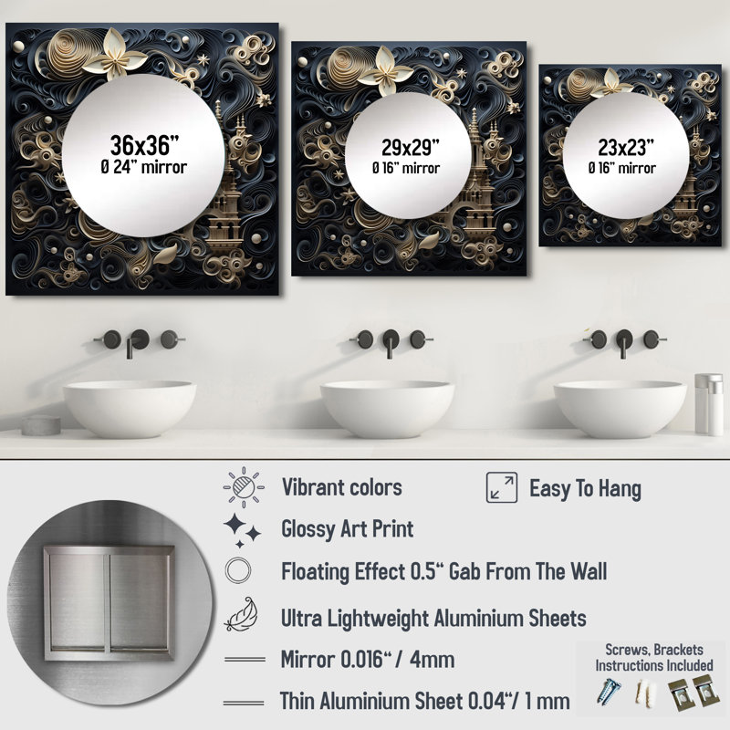 Geraline - Miroir carré abstrait pour décoration murale, 23 po x 23 po