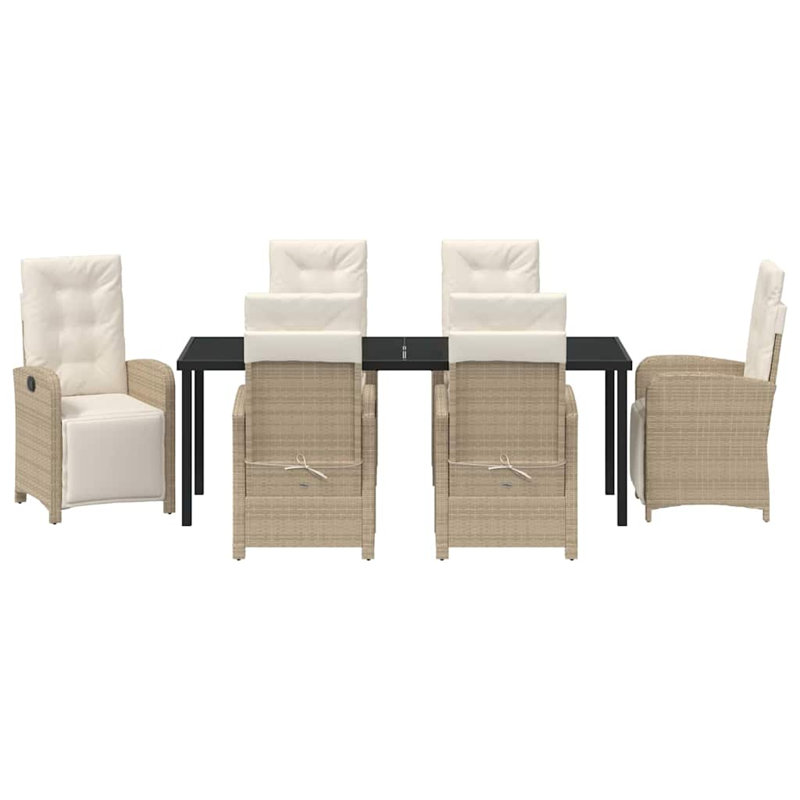  Ensemble de salle à manger de jardin avec coussin 7 pièces en rotin de polyester beige, Beige Cushion/Natural Frame, 6
