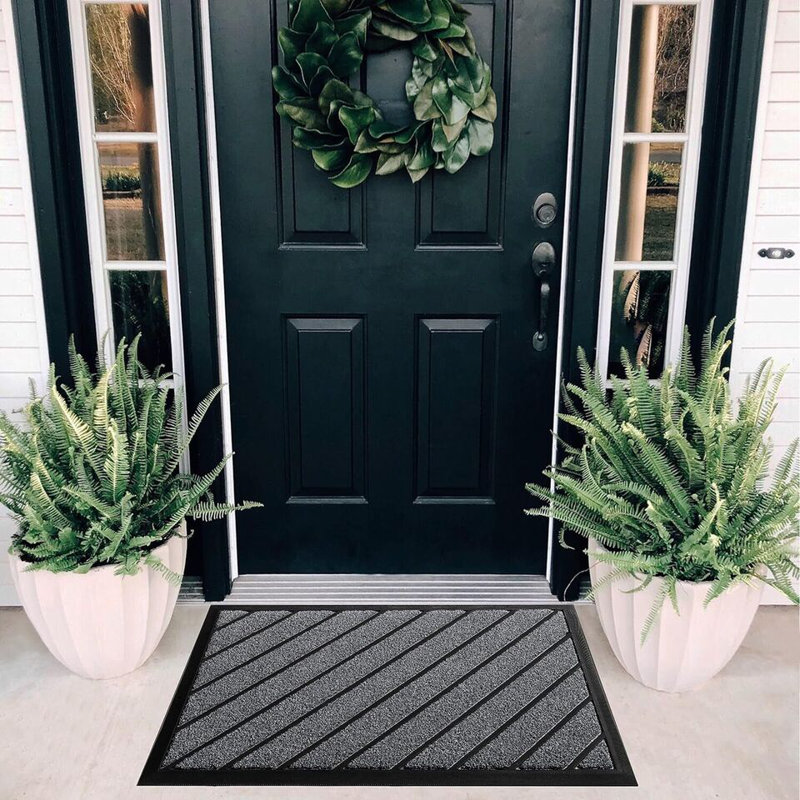 Nijia Non-Slip Striped Indoor / Outdoor Doormat, Grey