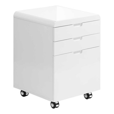 File Cabinet, Rolling Mobile, Storage Drawers, Printer Stand, Office, Work, Glossy White Laminate, Contemporary, Modern by Ivy Bronx
