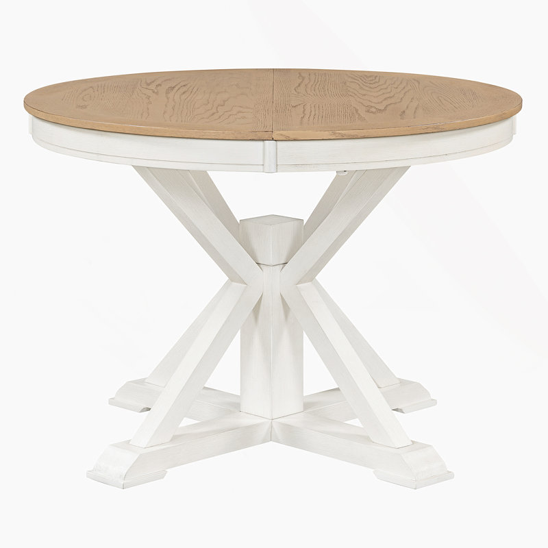 Retro Functional Extendable Dining Table With A 12" Leaf For Dining Room And Living Room, Natural Wood/Off White