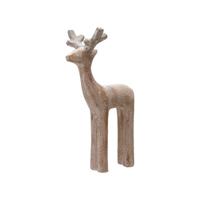 Décoration résine cerf, finition bois blanchi