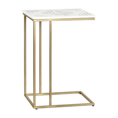 Table C en marbre blanc avec incrustation de laiton