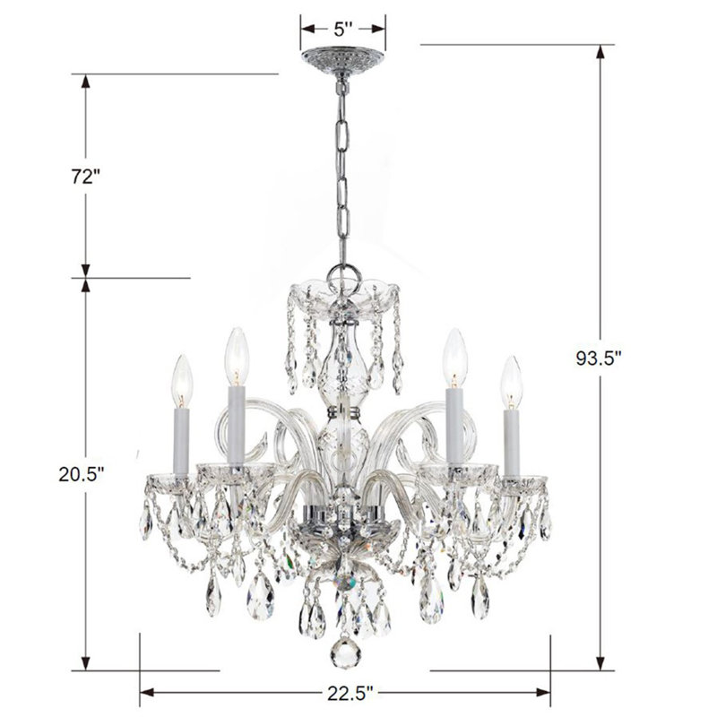 Nenita 5 - Light Glass Dimmable Classic / Traditional Chandelier, Polished Chrome