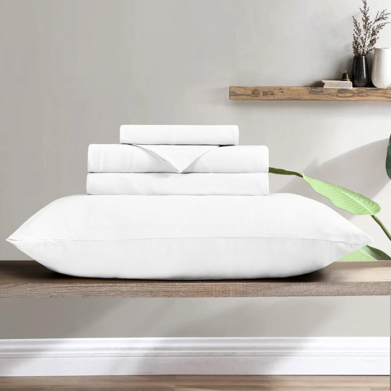Ensemble de draps 100% coton jersey, Blanc, Ensemble de draps pour lit simple TG + drap-housse