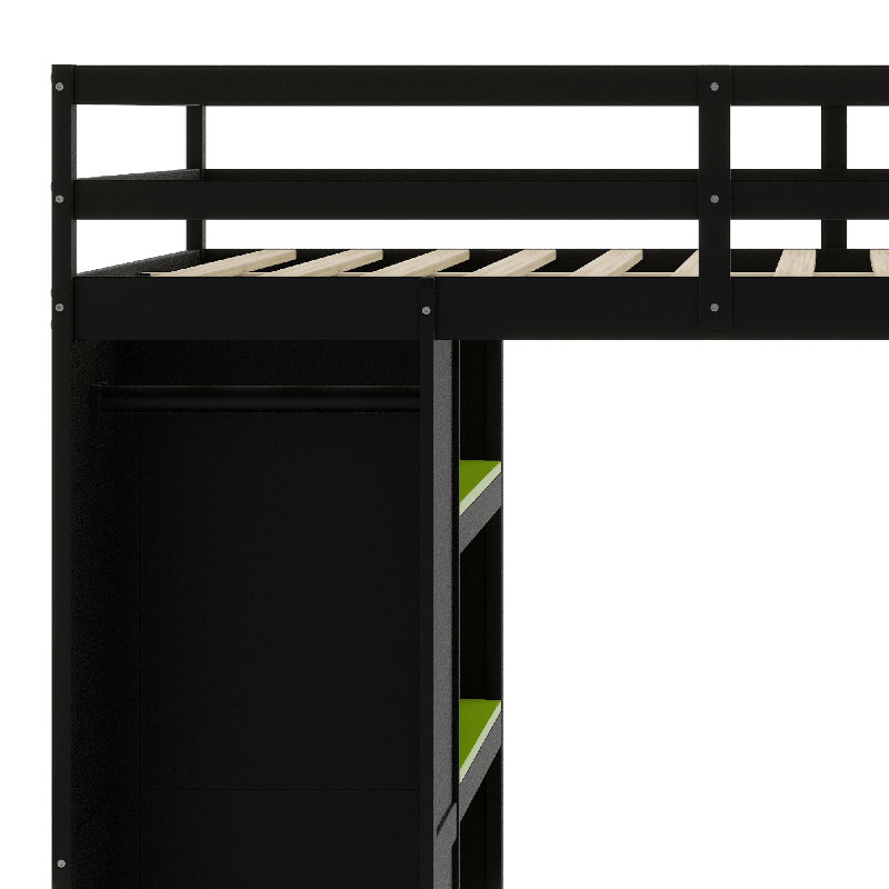 Lit mezzanine en bois, Noir/vert