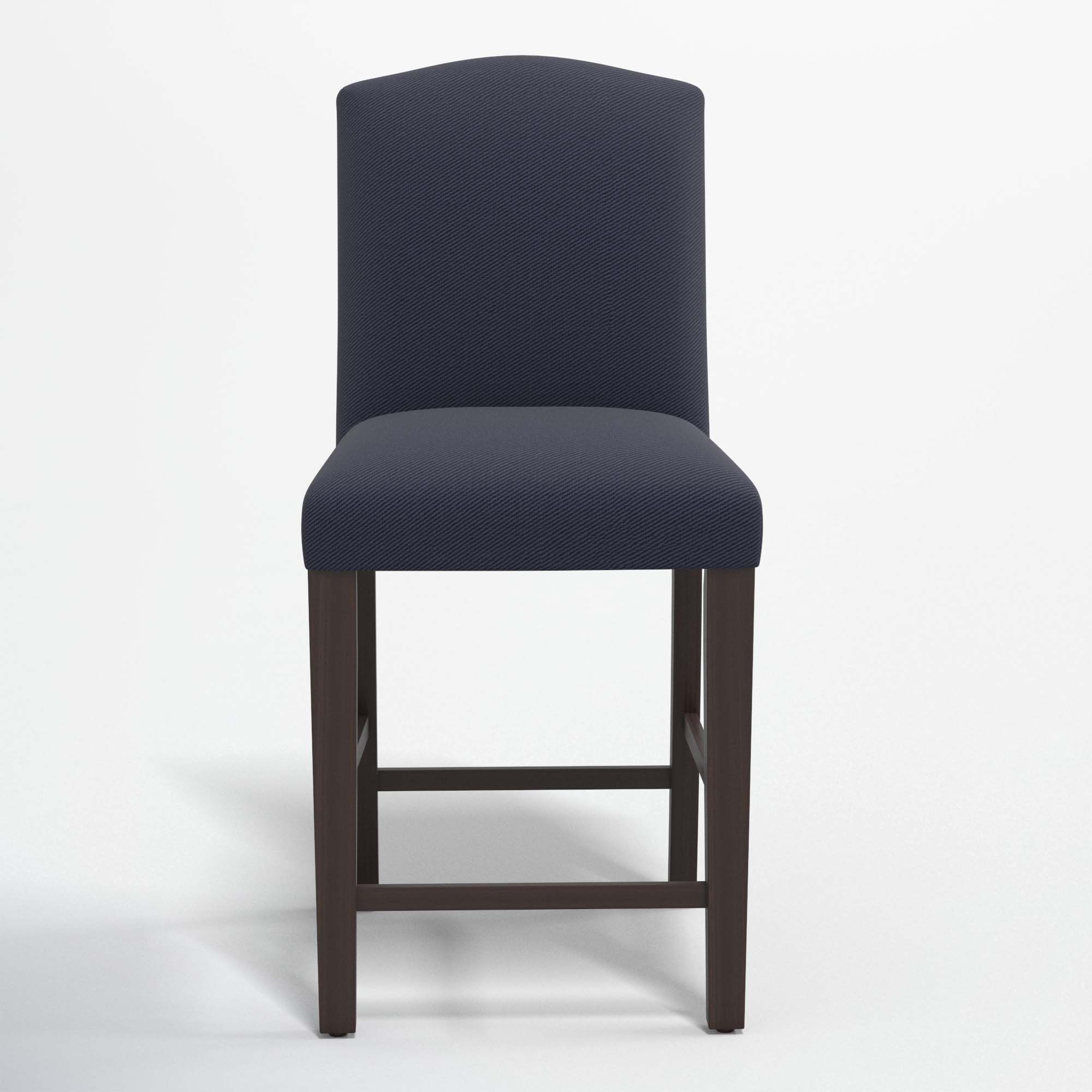 April Upholstered Stool, Counter Stool (26" Seat Height), Classic Talc Linen, Black Wood