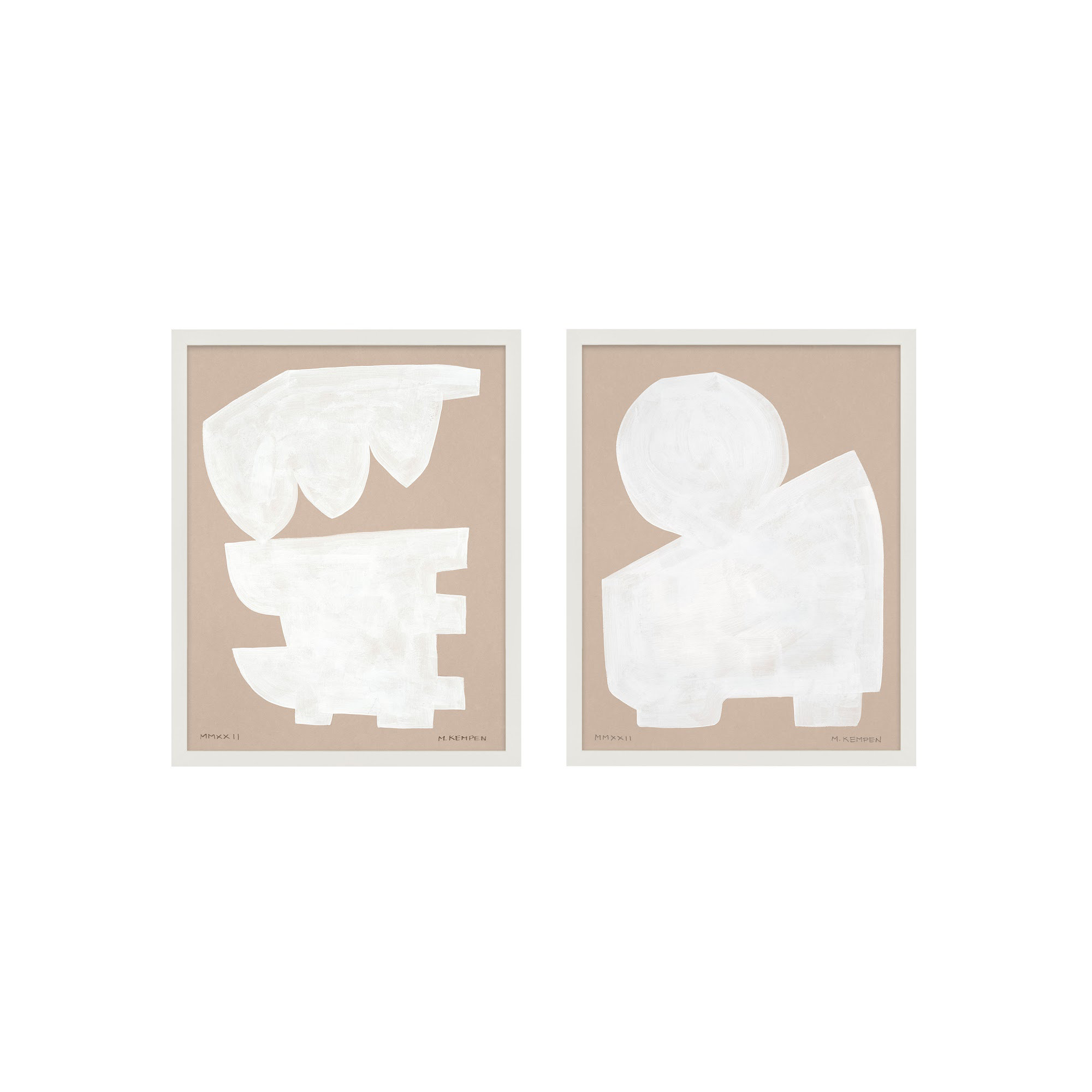 Modules In White, Set Of 2 by Michael Kempen, 24" W x 30" H, White Framed