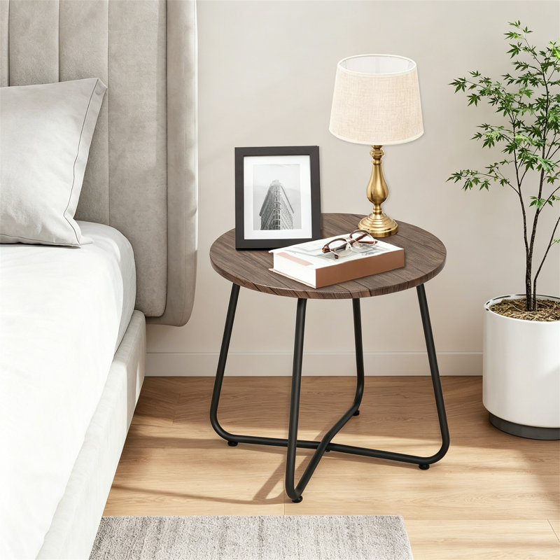 17.7" Round Waterproof Wood Patio Side Table with Adjustable Feet