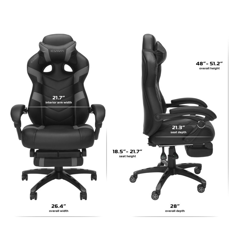 Gray Ergonomic Reclining Gaming Chair with Footrest and Armrests