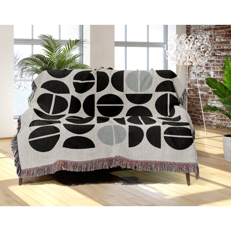 Jeté en mélange de coton Barro, Gris / noir / blanc cassé, L 60 po x l 60 po