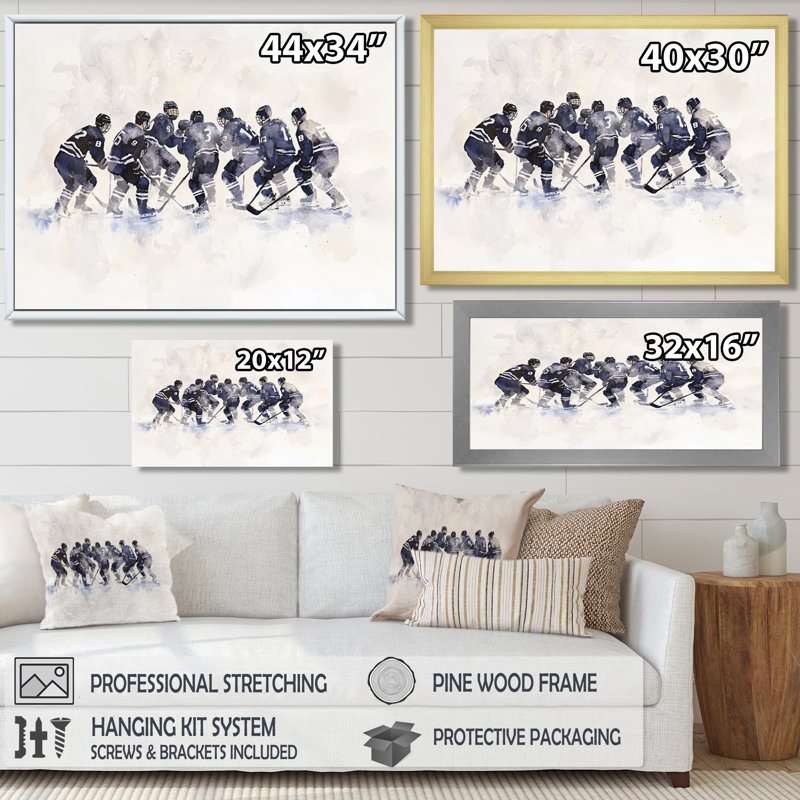 Équipe de hockey avant un jeu III, Reproduction encadrée d'une seule photo sans pass, Noir, H 12 po x l 20 po