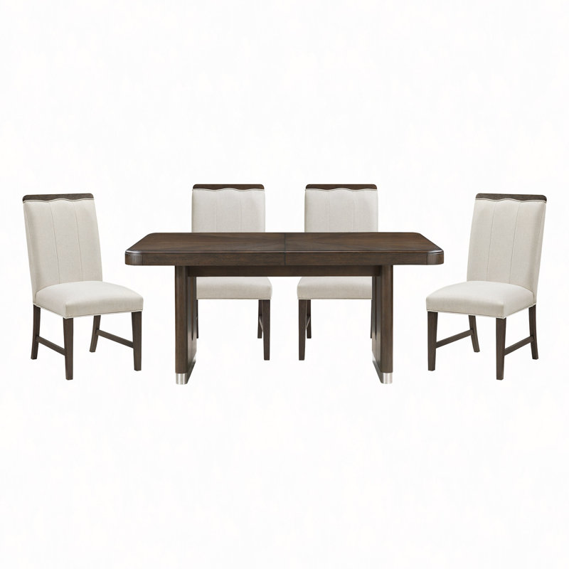 Ensemble de salle à manger 5 pièces Table extensible avec 4 chaises d'appoint Beige, 5 Pieces: Table, 4 Chairs