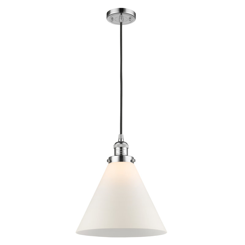Luminaire suspendu conique à 1 lumière Westbrook, Blanc mat, Chrome poli, Ampoule DEL 6 watts Vinage