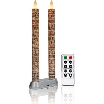 Rechargeable Flameless Candle with Remote Timer, 3D Moving Flame Real Wax Led Candles (Includes Remote Control, Charging Base, and USB Cable) (Rech-2Taper-Palm Bark, 9in)