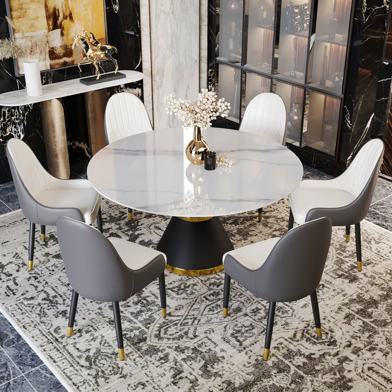 Benedic 6 - Person Pedestal Dining Set, White, White/Brown
