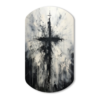 Minimalism Black And White Religious Cross - Christianity Cylinder Shape Irregular Metal Wall Decor