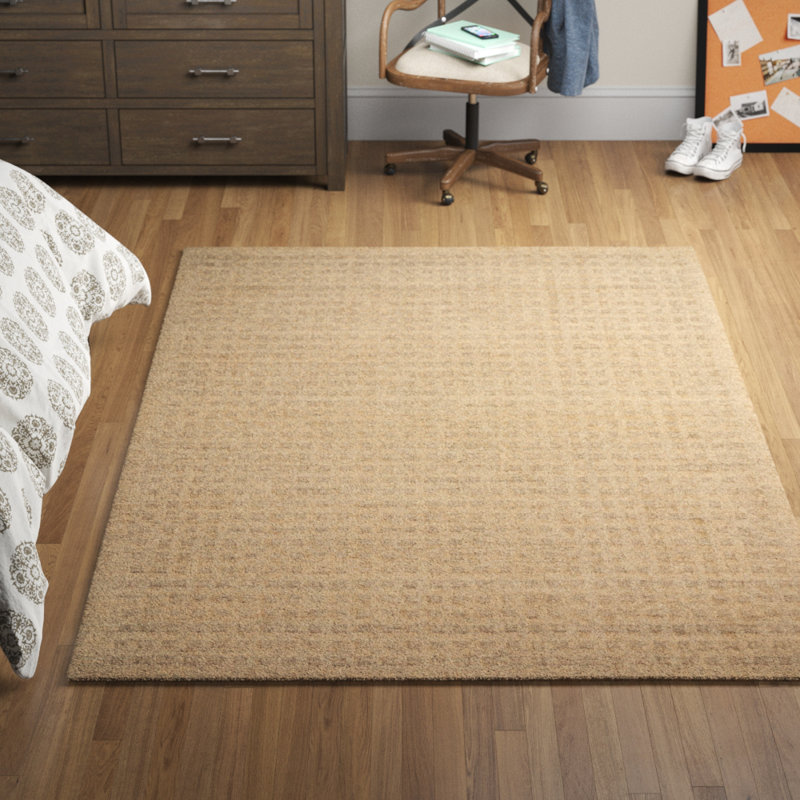 Tapis taupe en laine crocheté à la main, Rectangle 6 pi 6 po x 9 pi 6 po