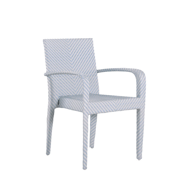 Bari N-Dura Resin Wicker Stacking Arm Chair, Welt + Standard Fill, Harbor Stripe Indigo, White And Chambray