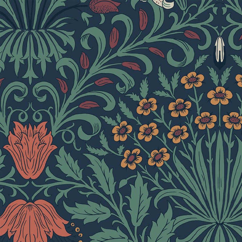 William Morris Garden Soft Wallpaper, Dark Blue
