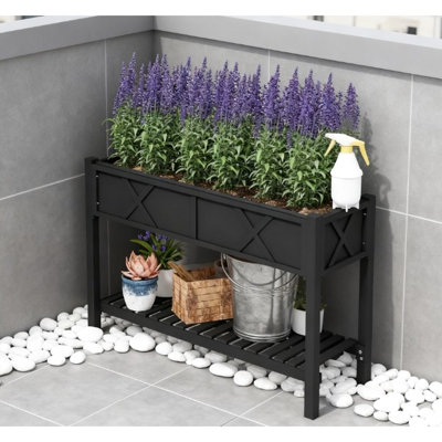 Jardinière surélevée en bois avec rangement, conception résistante aux intempéries pour patio