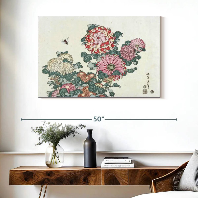 Chrysanthèmes Harnek et une abeille, H 26 po x l 39 po