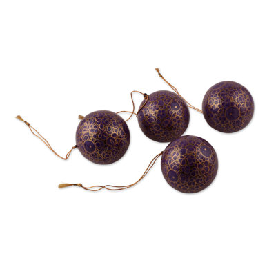 Ornements en papier mâché Novica fait à la main mauve élégance (ensemble de 4)