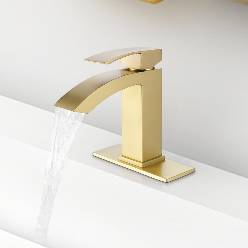 Robinet de salle de bain monotrou à finition or brossé avec bec pivotant à 360 ° et plaque de pont - Certifié CUPC et CEC