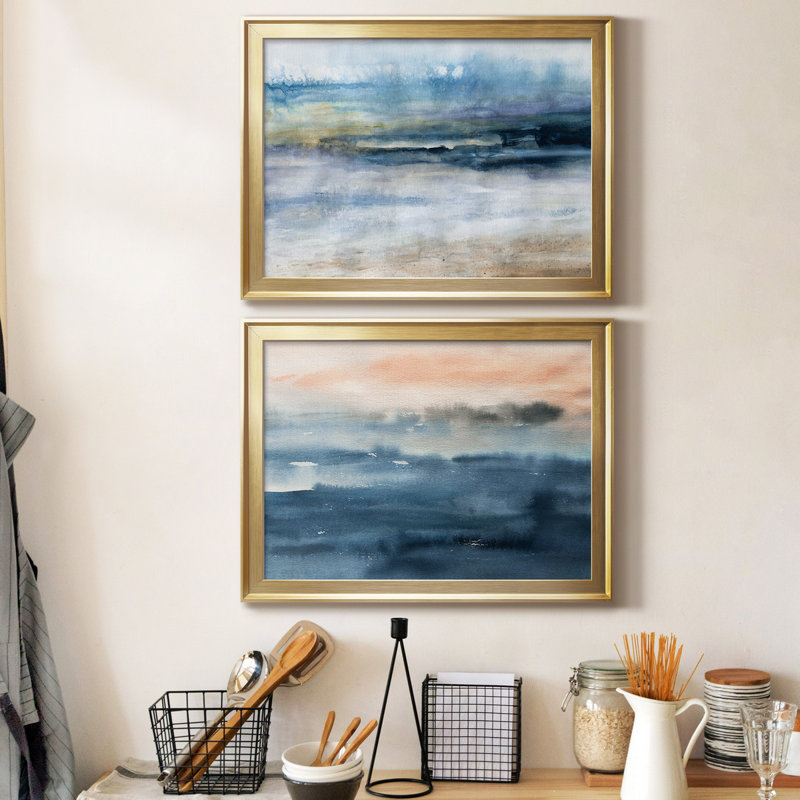 Vent et eau - Ensemble de 2 reproductions d'art sur toile encadrées, H 37 po x l 24,5 po x P 1,5 po, Or, Pas de tapis
