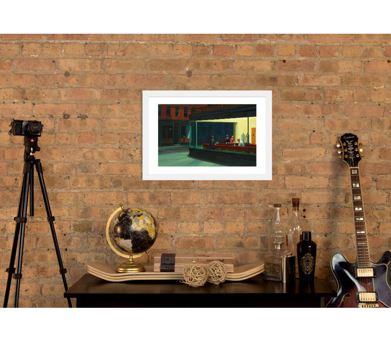 «Nighthawks, 1942» par Edward Hopper, reproduction, Cadre blanc, H 24 po x l 32 po x P 1 po