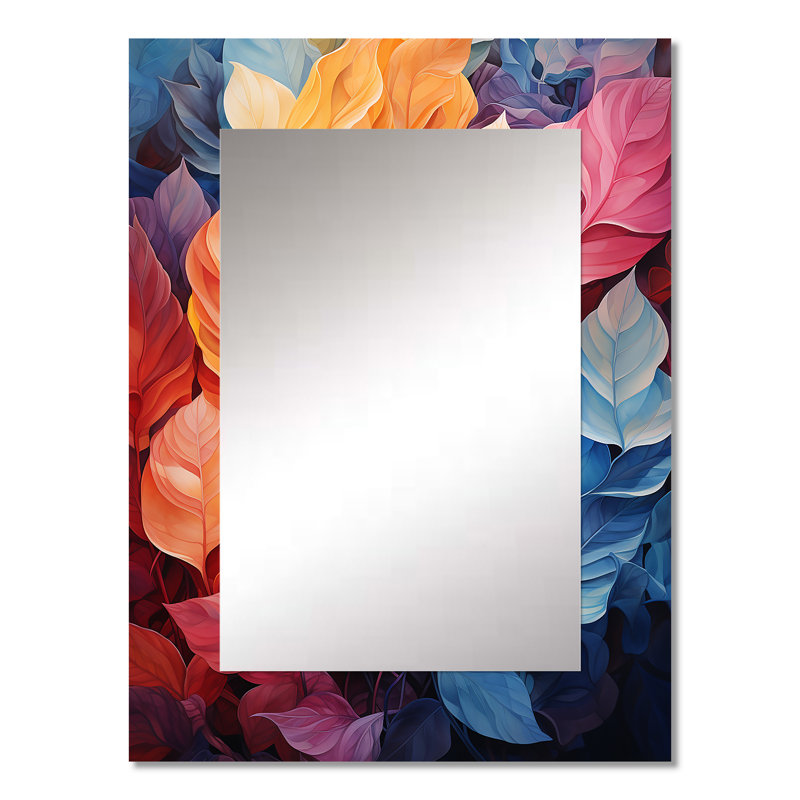 Feuille colorée Dreamscape I - miroir unique à feuilles, grand miroir mural traditionnel, impression d'art en métal