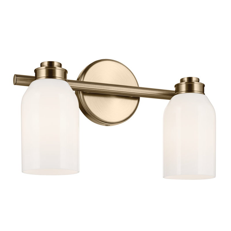 Éclairage pour salle de bain 2 lumières 15 po avec verre opale blanc 15 po, Bronze