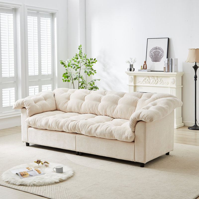 Canapé rembourré moelleux 94,8 po à assise profonde et confort moderne 94,8 po convenant aux salons, aux chambres à coucher, aux bureaux et aux appartements, beige