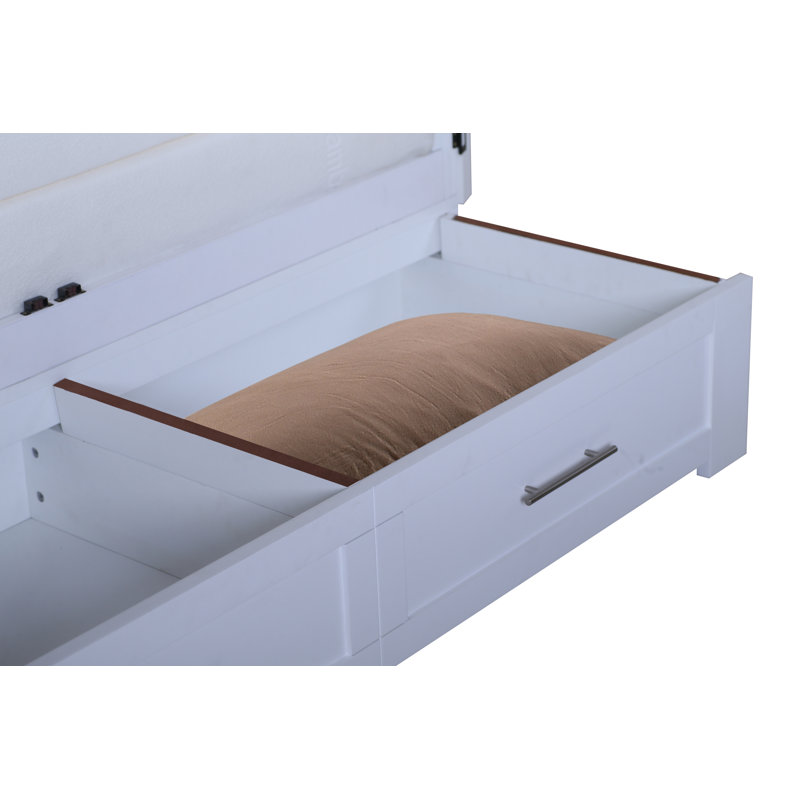 Kaneshiro Solid Wood Murphy Storage Bed, White, Queen