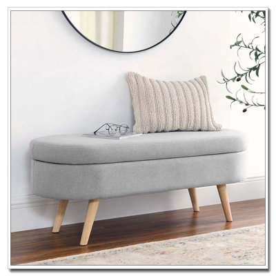 Ottoman Oval Storage Bench,Rubber Wood Legs