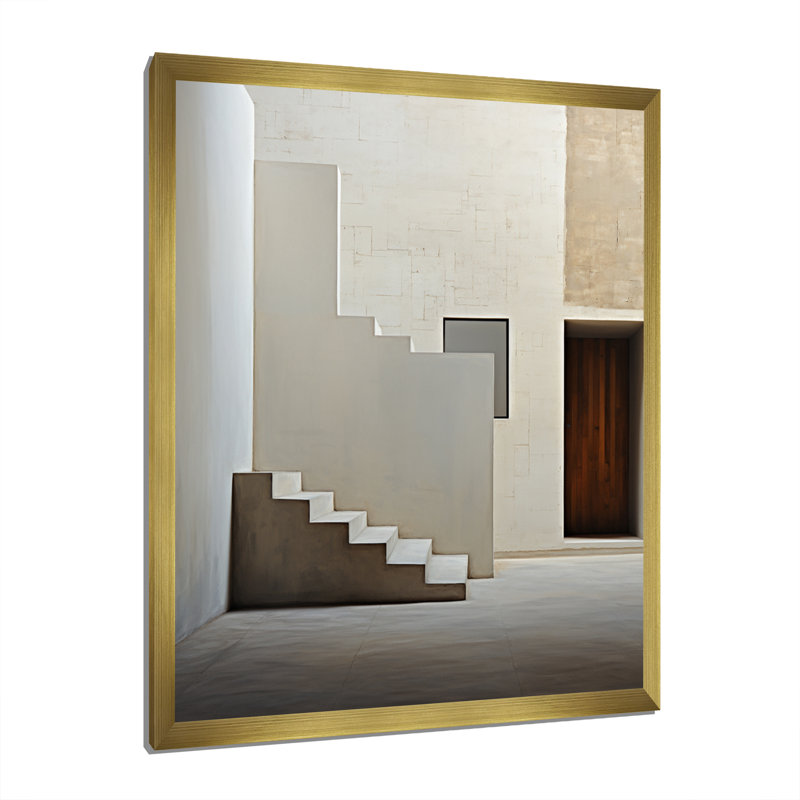 «Minimalisme accentue la simplicité des escaliers I sur toile», H 44 po x l 34 po x P 1,5 po, Encadrement doré